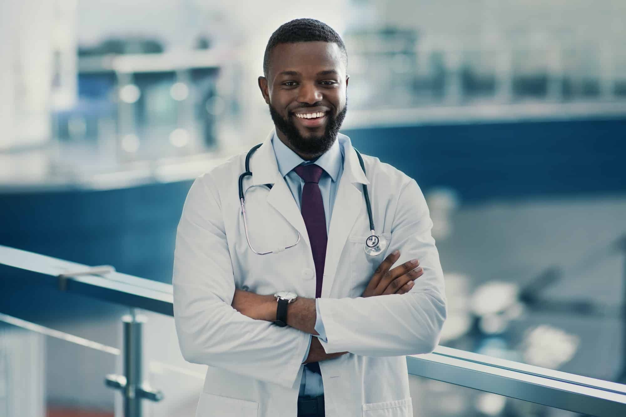 Portrait of handsome smiling african american doctor